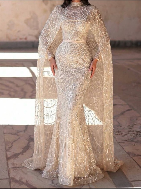 Dresses & Skirts - Dubai Arabia  Nude Mermaid  Long  Cape Luxury Evening Dresses Gowns